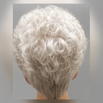 Soft grey perm and set for an elderly client at home